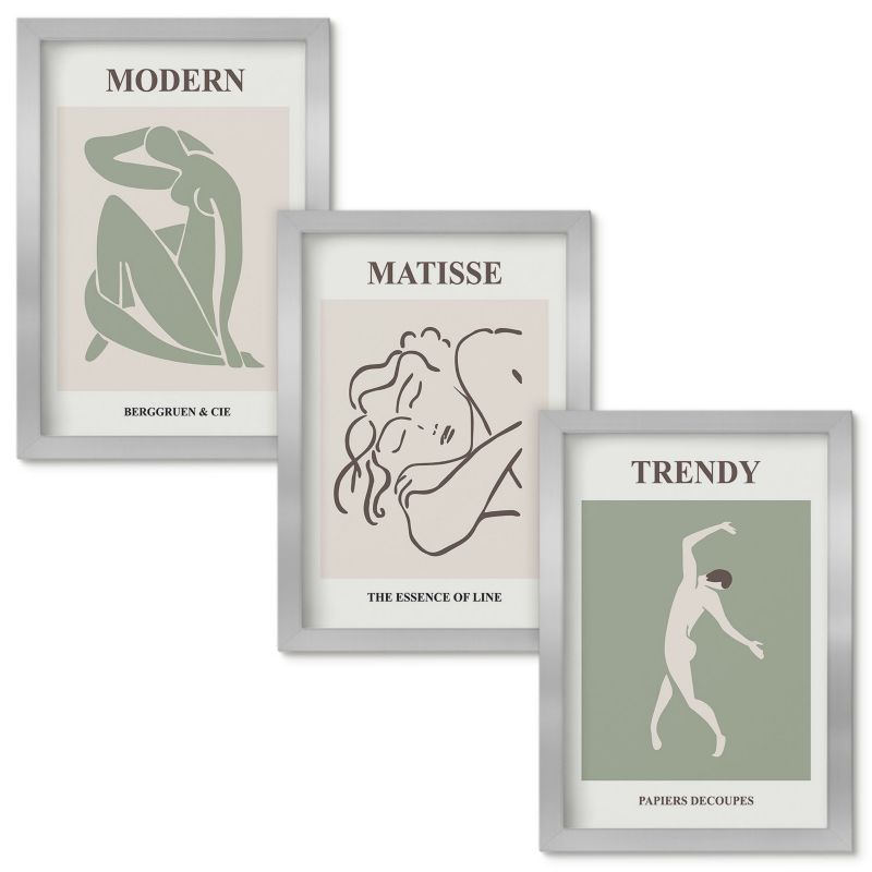 Obrazy Do Sypialni Wallfluent Stylowe postacie minimalistyczne Srebrna rama 20x30cm 3 szt.