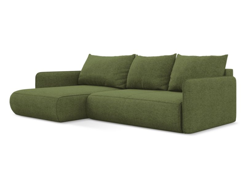 Narożnik lewostronny z funkcją spania LaMiaSofa PALERMO z tkaniny szenilowej 240x148 cm butelkowa zieleń 1 szt.