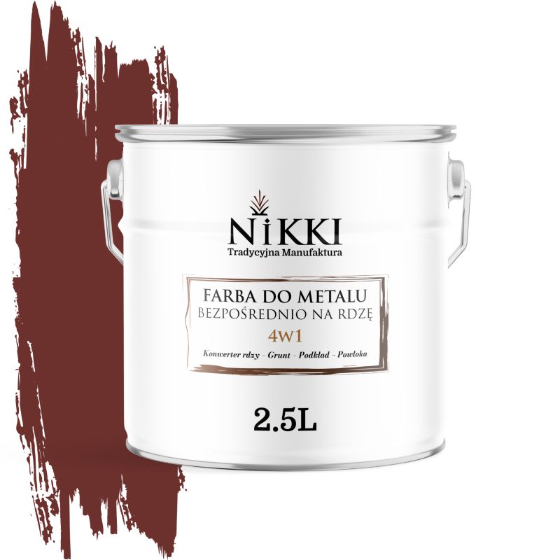 Farba do Metalu Antykorozyjna 4w1 NIKKI Wiśniowy RAL3009 Wysoki Połysk 2.5L