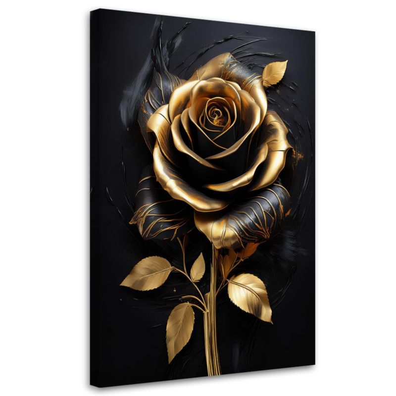 Obraz na płótnie Feeby Róża Kwiat Złoto Czarny Glamour 60x90cm 1szt