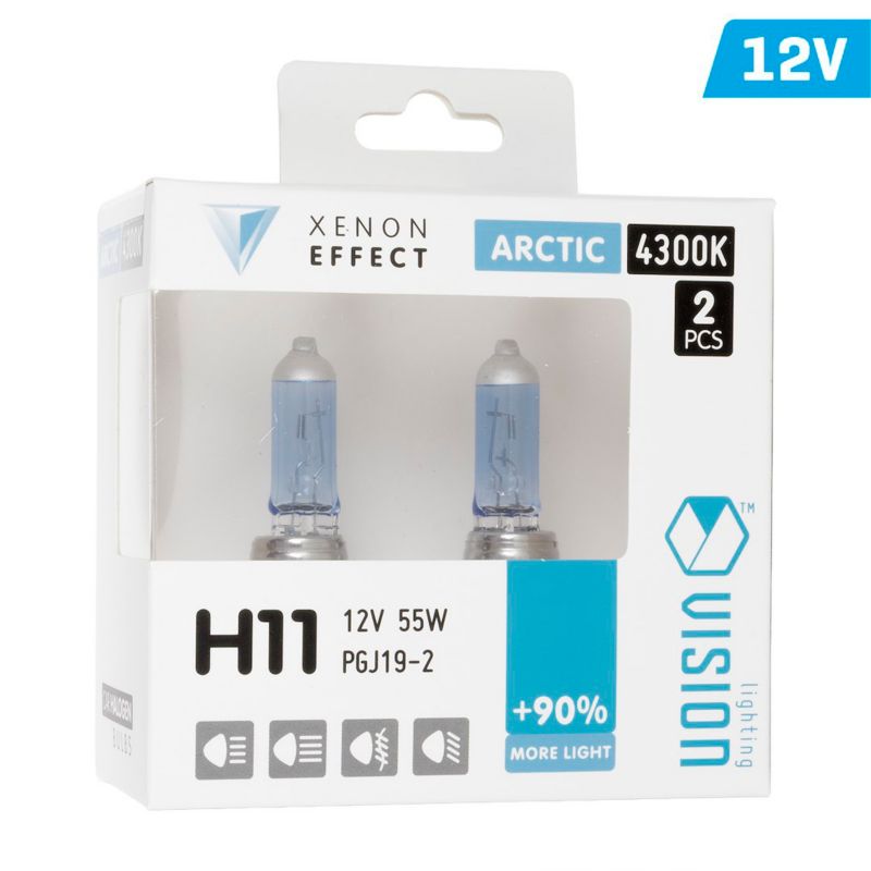 Żarówki VISION arctic white H11 12V 55W PGJ19-2 U E4 +90%, Carmotion, 2 szt.