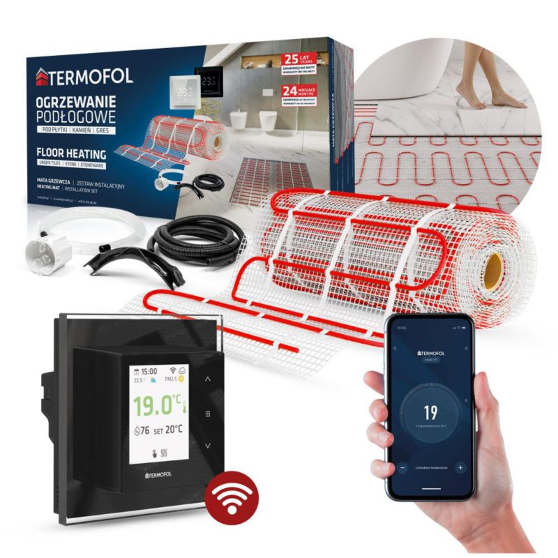 Zestaw mata grzewcza TERMOFOL moc 150W/m² szerokość 50 cm powierzchnia 4m² + termoregulator TF-H7 WIFI Czarny 1kpl