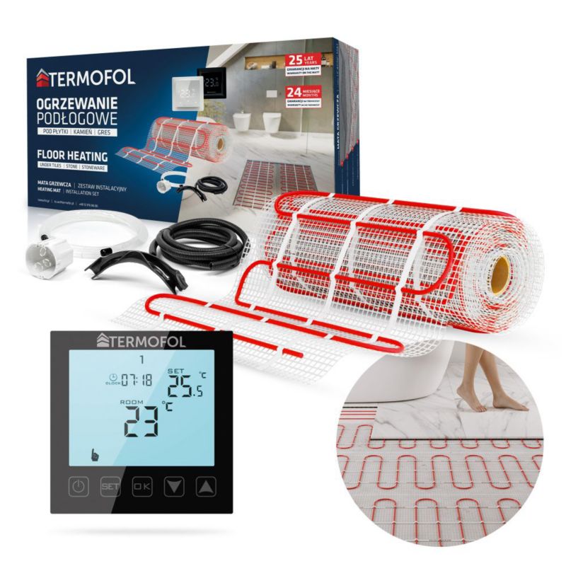 Zestaw mata grzewcza TERMOFOL moc 150W/m² szerokość 50 cm powierzchnia 8m² + termoregulator TF-H1 Black 1kpl
