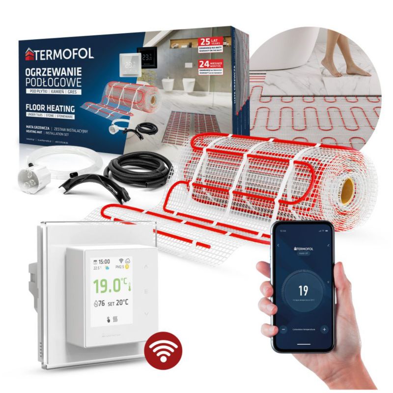 Zestaw mata grzewcza TERMOFOL moc 150W/m² szerokość 50 cm powierzchnia 1m² + termoregulator TF-H7 WIFI 1kpl