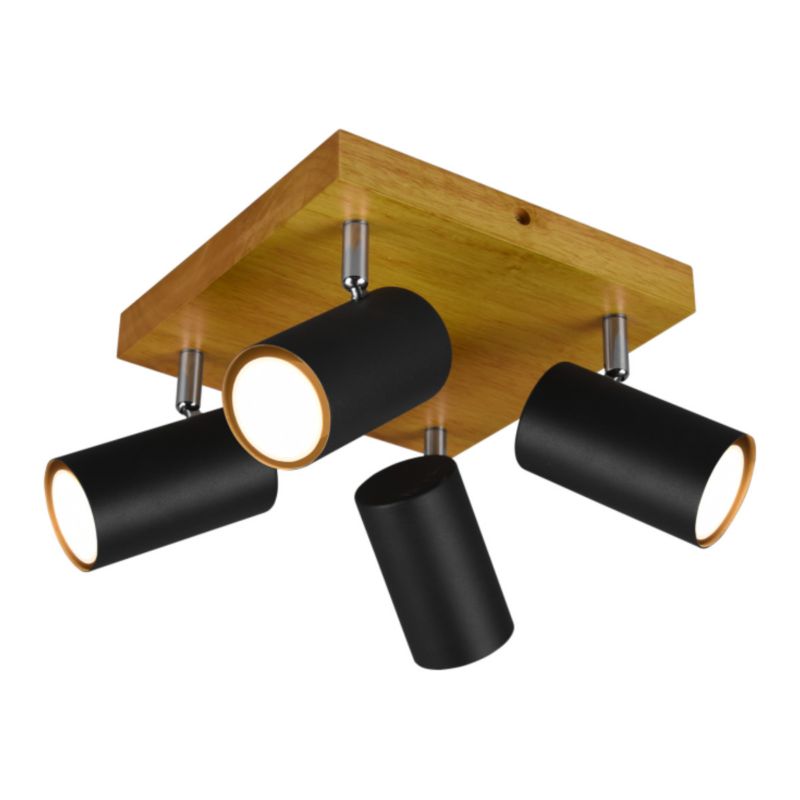 Reflektor spot Trio Marley czarny z jasnym drewnem 4 x GU10 x IP20 wym: 22 x 22 cm - 1 szt.
