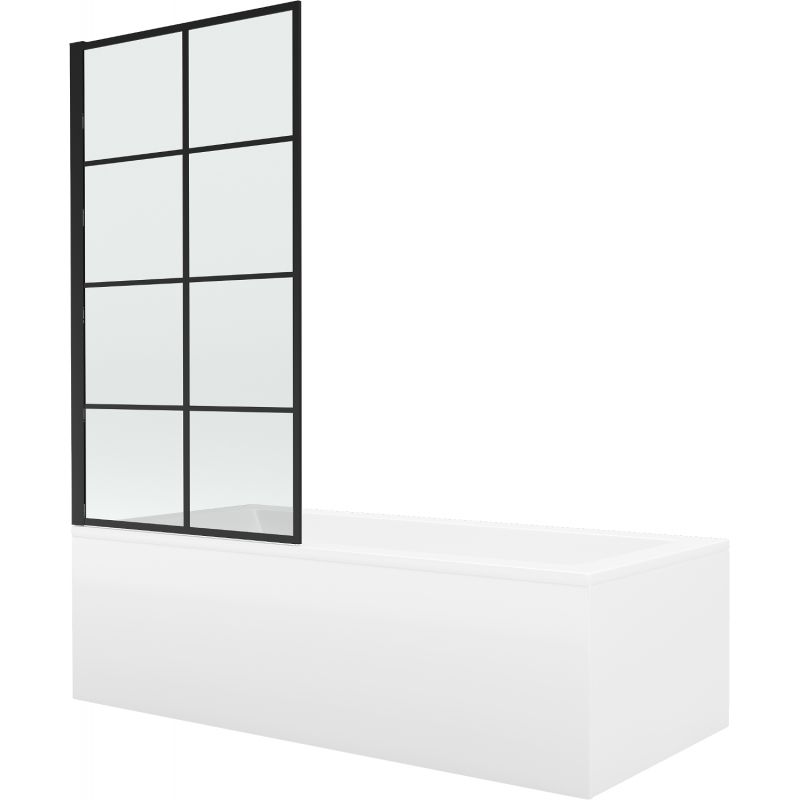Wanna prostokątna Mexen Cubik 150 x 70 cm z obudową i parawanem 1-skrzydłowym 80 cm czarny wzór fix 1 szt.