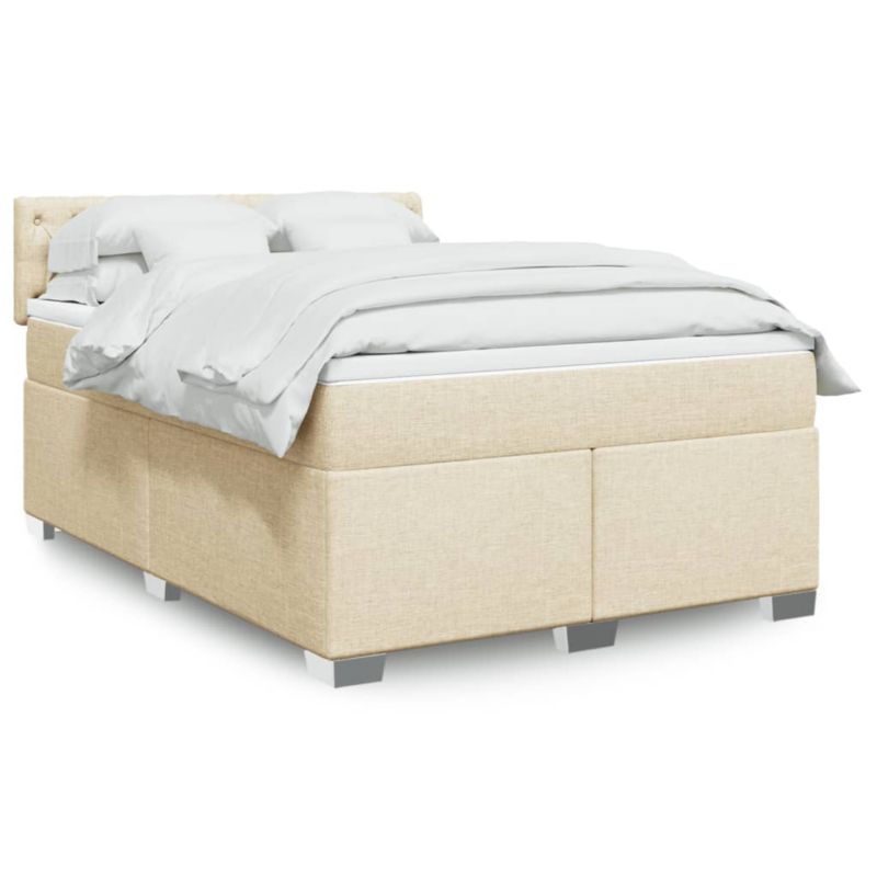 Łóżko z materacem WaszeMeble 135x190 cm Kremowy tkanina z LED WM-3288195 1 szt.