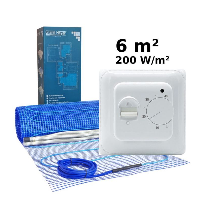 Zestaw do ogrzewania podłogowego 6 m², 200 W/m² + termostat MST-1, 1 szt.