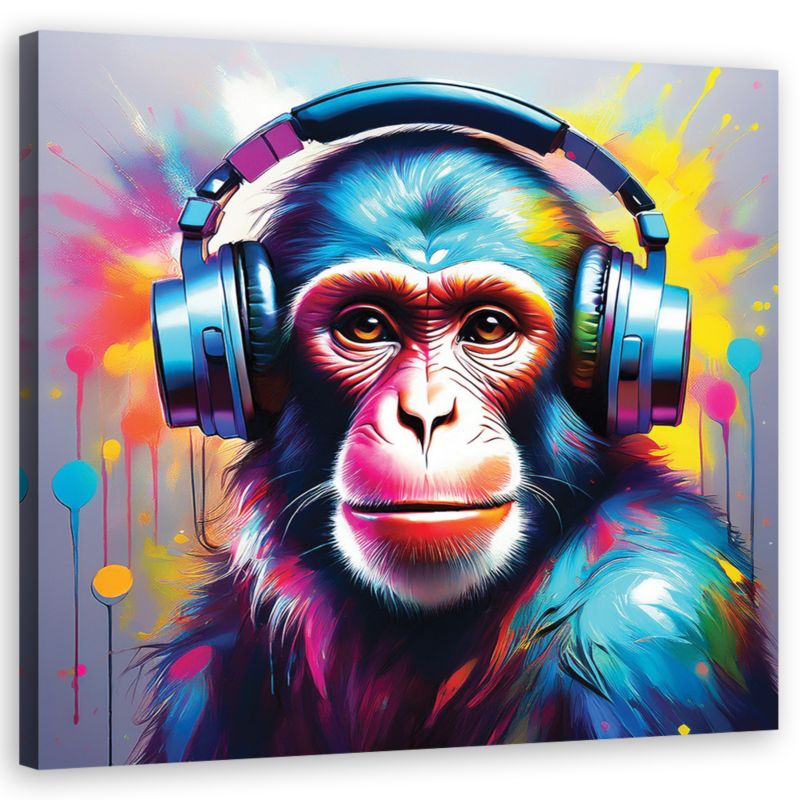 Obraz do salonu sypialni Feeby Małpa Dj Pop Art 40x40 cm 1szt