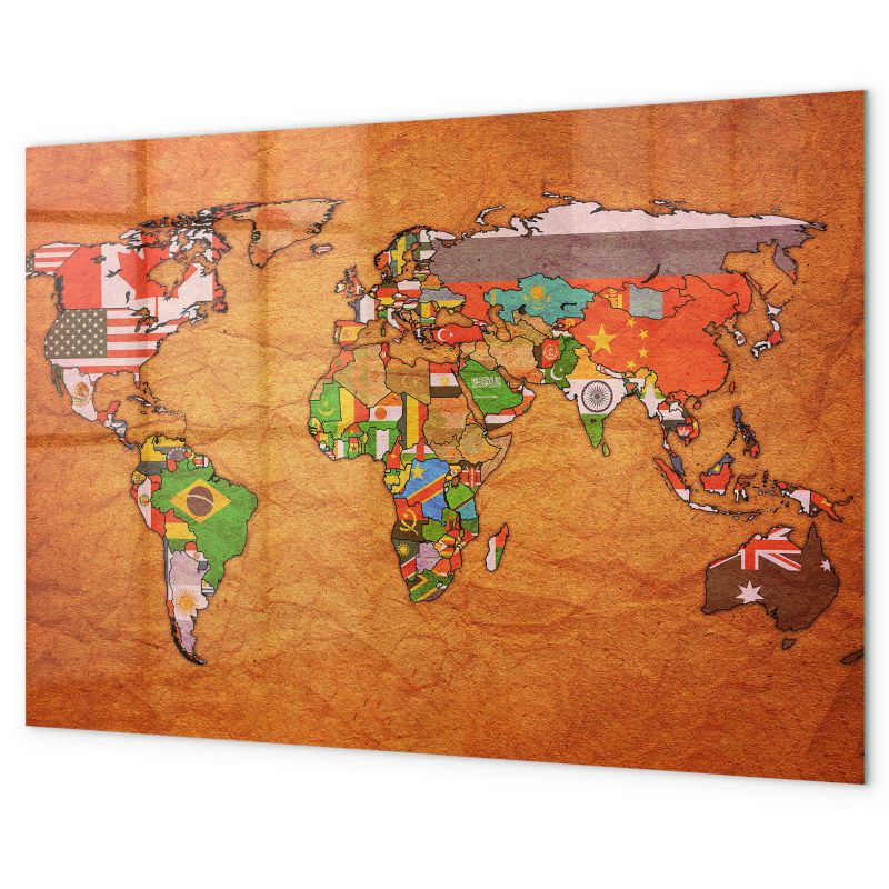 Tablica Magnetyczna Do Kuchni Tulup 90x60 cm Mapa świata z flagami Szkło hartowane 1 kpl