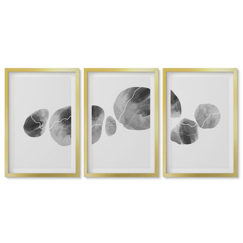 Zestaw 3 obrazów w złotej ramie Tulup 40x60 cm Plamy farb abstrakcyjne sztuka Stylowa galeria nad biurko 1 kpl