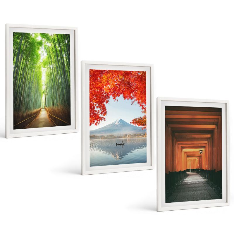 Trzyczęściowy Zestaw Obrazów ArtPrintCave 40x60 cm Biała rama Las bambusowy Fuji krajobraz 1 kpl.