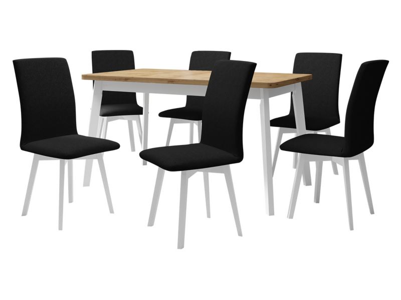 Zestaw DR24 MIRJAN 24 Stół rozkładany Oslo VI 80x140/180 + 6 krzeseł Luna 2 dąb artisan + biały + czarna tapicerka 1 kpl.