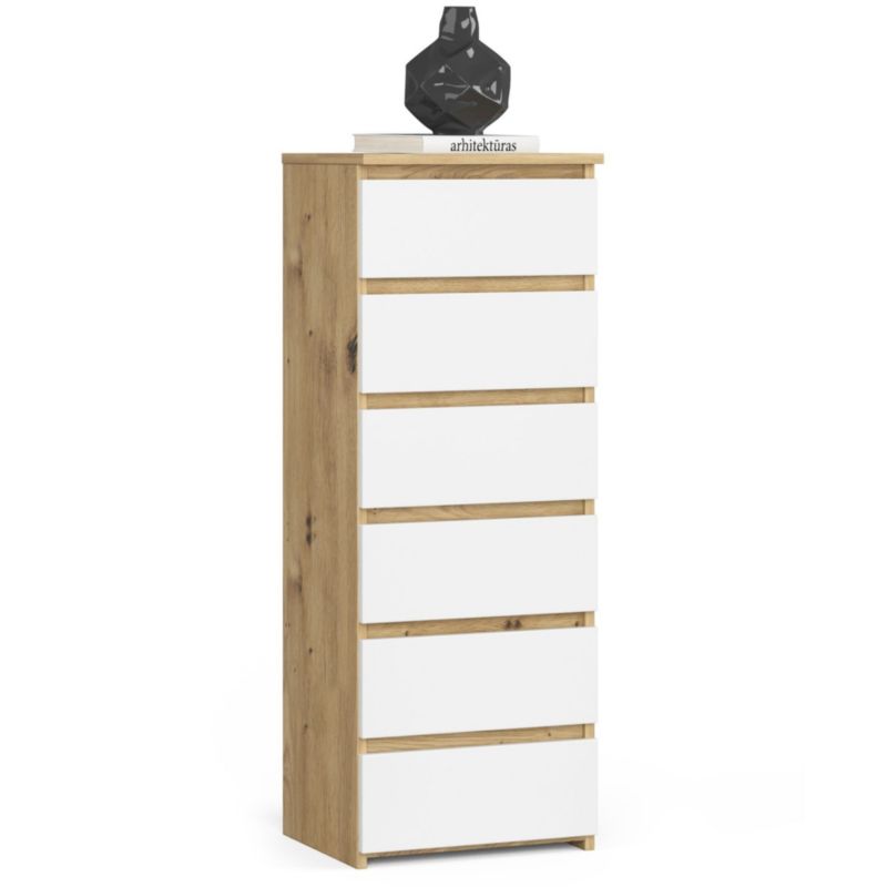 Komoda Akord CL6 Dąb Artisan 40 cm 6 szuflad kolor Biały mat 40x35x109 cm 1 szt.