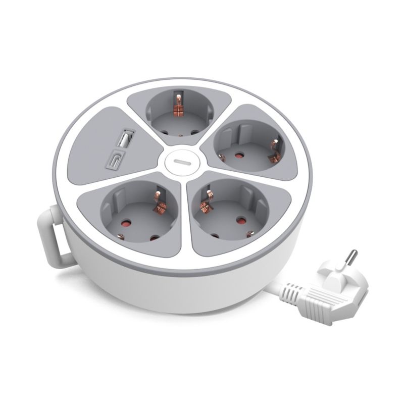 Przedłużacz Plastrol 4x Schuko 230V 2m z USB-A i USB-C z wyłącznikiem W-30015 1szt