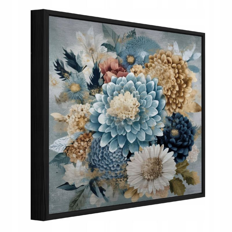 Obraz W Ramie WALLARENA Do Sypialni Salonu Na Metalu Kwiaty Abstrakcja Piwonie Niebieski 50x50 cm ADS16381S3 1 szt.