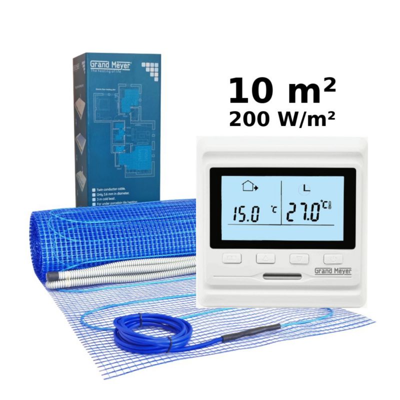 Zestaw do ogrzewania podłogowego 10 m², 200 W/m² + termostat HW500 programowalny, 1 szt.