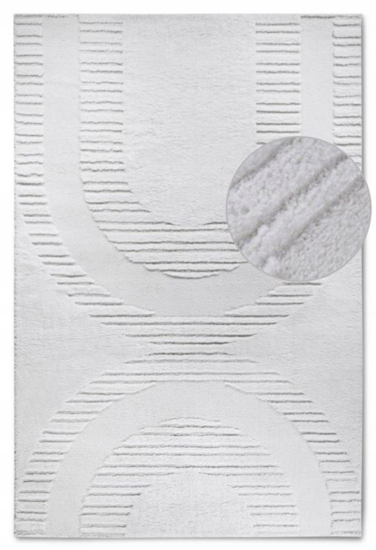 Dywan Elle Decor Bartoux 120x170 cm, nowoczesny wzór w łuki, pluszowy, kremowy, do salonu, 1 szt.
