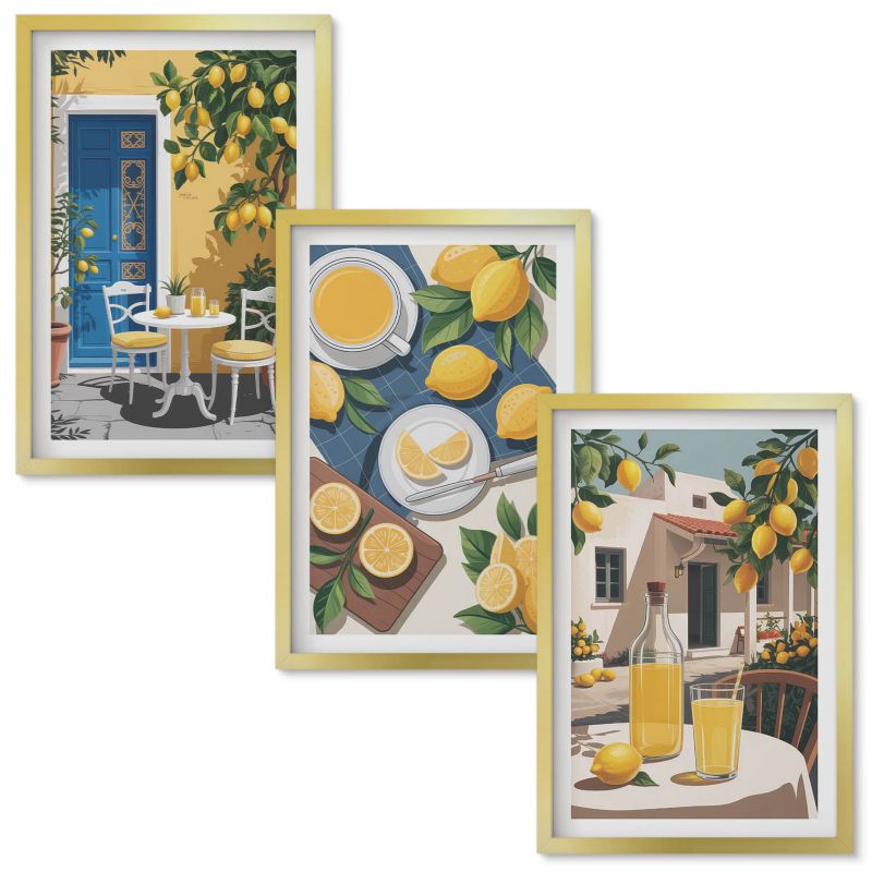 Zestaw obrazów Wallfluent Lemoniada cytrynowa patio słońce Złota rama 40x60 cm 3 szt.