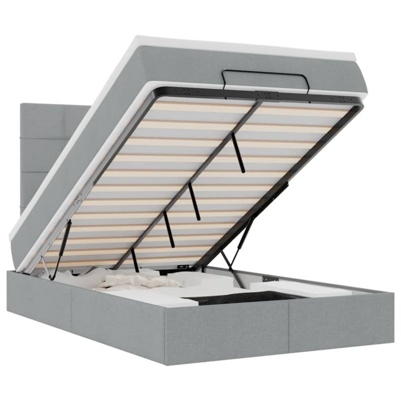 Łóżko otomana WaszeMeble z materacem 120x200 cm Jasnoszary tkanina z LED ze schowkiem WM-3313989 1 szt.