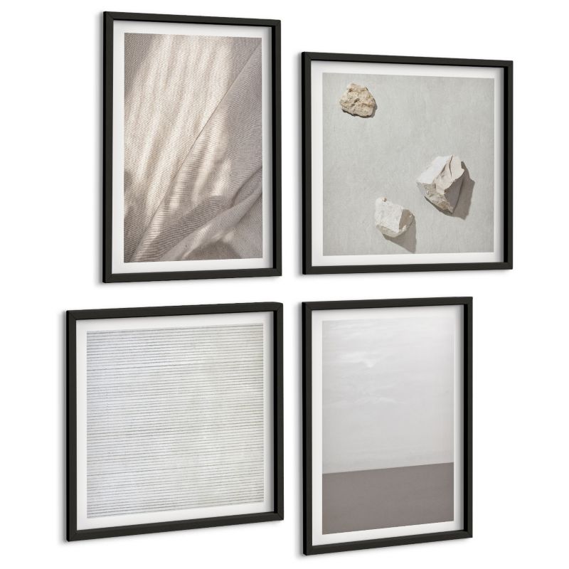 Galeria 4 Obrazów ArtPrintCave (2x50x50+2x40x60cm) Czarna rama Delikatne boho tekstury natury 1 kpl.