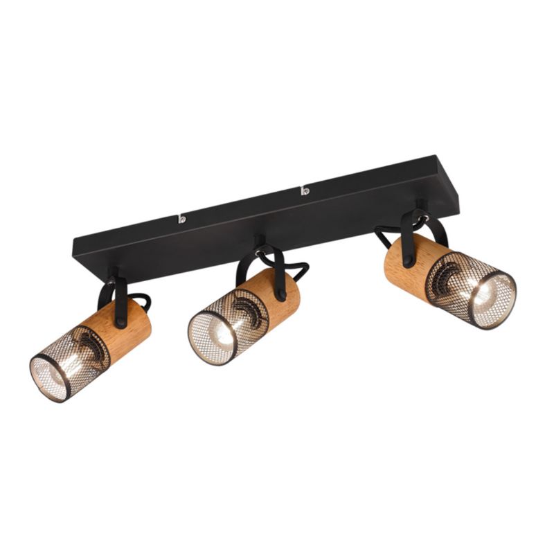 Lampa sufitowa wisząca Trio Tosh czarna-jasne drewno wym: 19,5 x 44 x 9 cm 3xE14 x 1 szt.