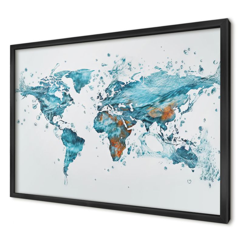 Tablica magnetyczna do salonu Wallfluent 60x40 Wodna mapa w czarnej ramie 1szt