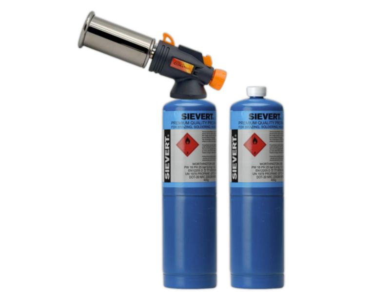 Palnik gazowy Elicotech do opalania i podgrzewania + 2x kartusz Mapp Sievert Propane - 1 kpl