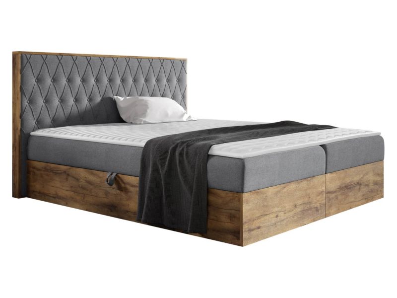 Łóżko kontynentalne MIRJAN 24 Wood 6 200x200 dąb lancelo/stalowy szary 1 szt.