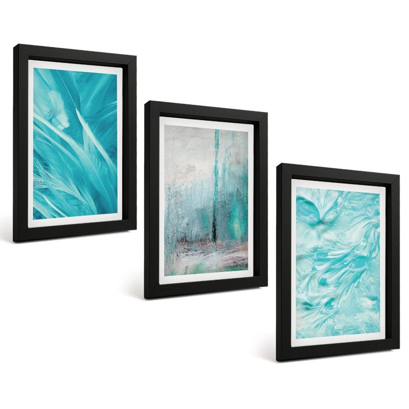 Galeria 3 Obrazów w Czarnej Ramie ArtPrintCave 20x30 cm Komplet ścienny Błękitne odcienie wzory abstrakcyjne 1 kpl.