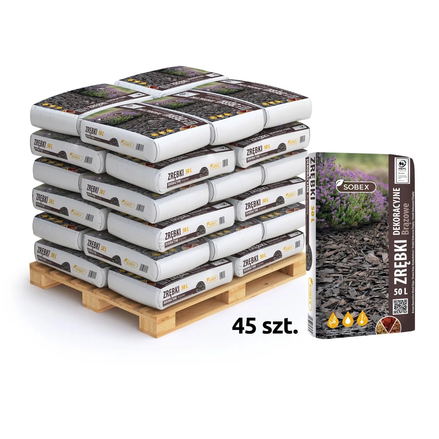 Sobex Zrębki dekoracyjne brązowe - 45 x 50 l