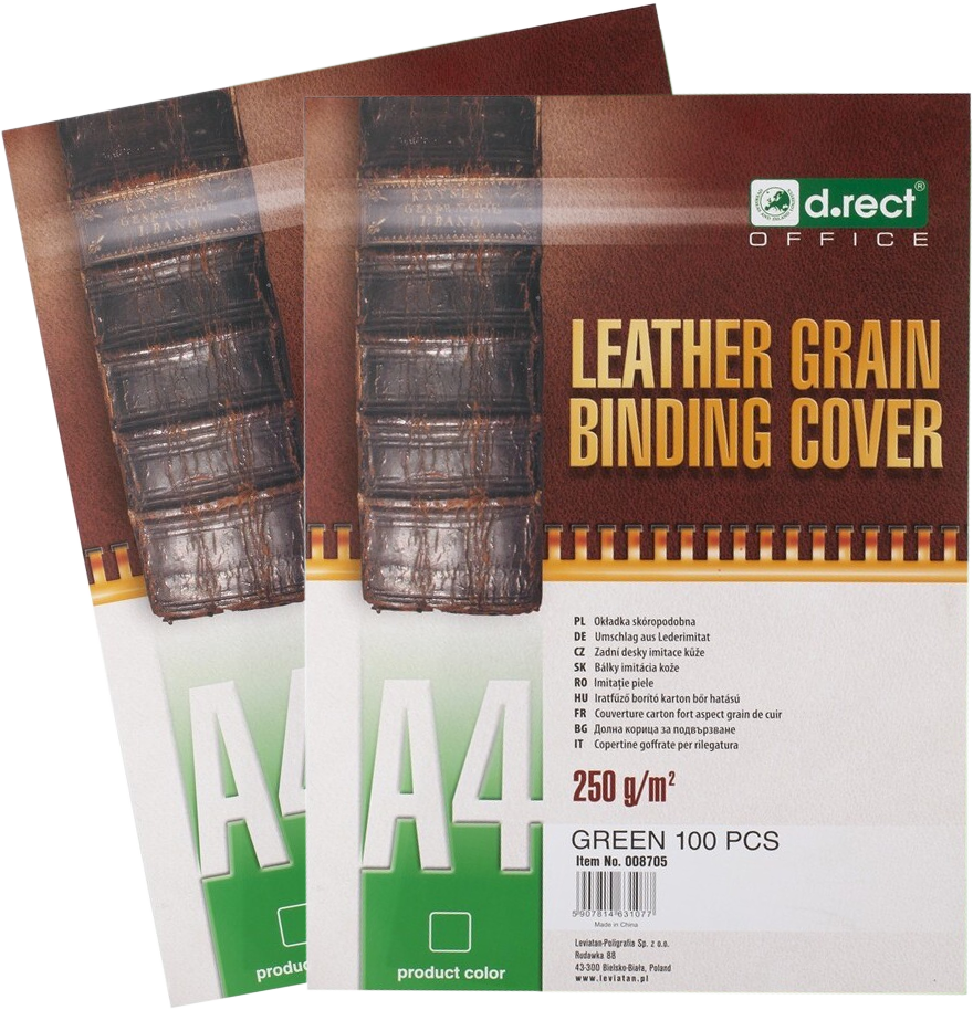 2x Okładki do bindowania D.Rect, A4, 250g/m2, skóropodobne, 100 sztuk, zielony