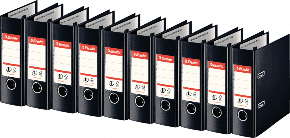 10x Segregator A5 Esselte No.1 Power, 75mm, do 500 kartek, 30% PP z recyklingu, czarny