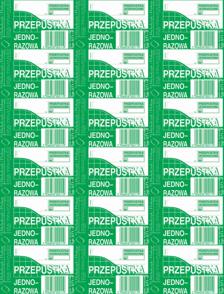 18x Druk akcydensowy Przepustka jednorazowa MiP 571-9, A7, offsetowy, 80k