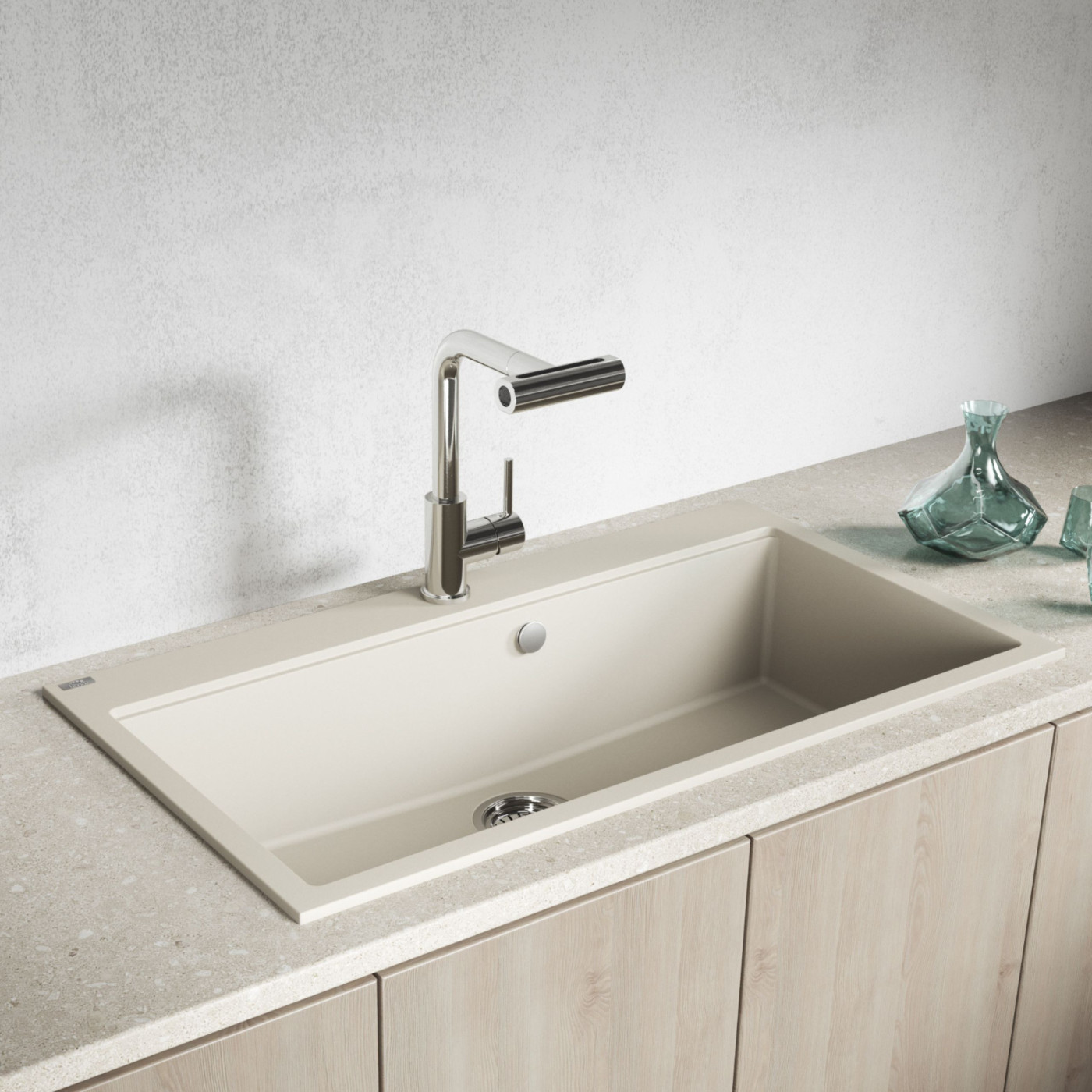 Laveo Tau zlewozmywak granitowy 90x50 cm beżowy SBT4109 - Wysyłka w 24h