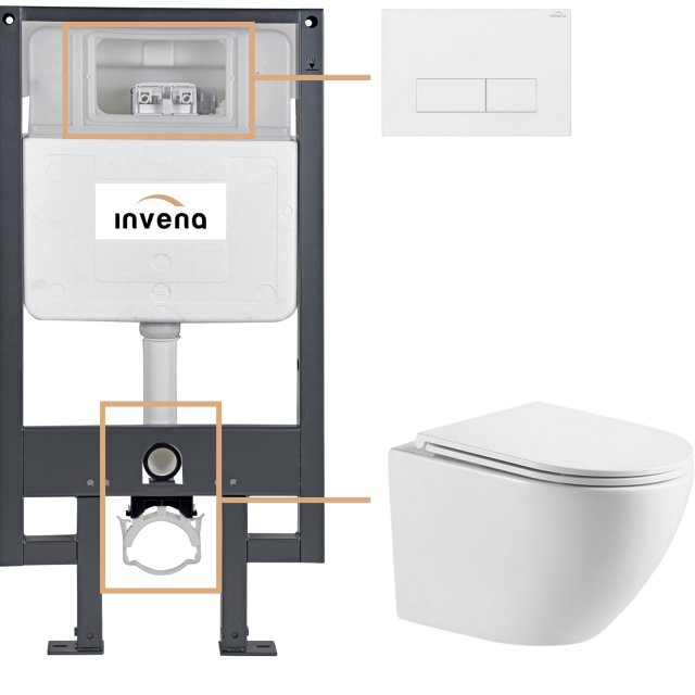 INVENA Zestaw podtynkowy 50 mechaniczny, miska LIMNOS, deska, przycis