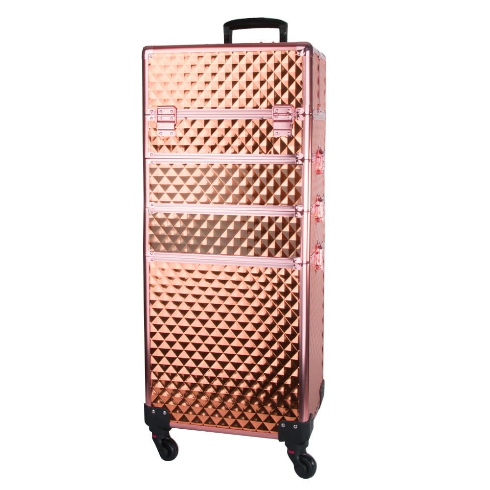 Kuferek kosmetyczny XXXL 4w1 walizka na kółkach obrotowych 360 stopni - Diamond 3D rose golden (okucia rose golden)
