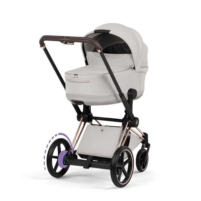 Cybex e-Priam 5.0 Style - elektryczny wózek głęboko-spacerowy 2w1-City Grey-Rosegold (with brown leather)