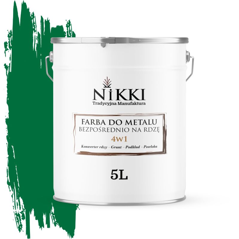 Farba do Metalu Antykorozyjna 4w1 NIKKI Zielony RAL6029 Wysoki Połysk 5L