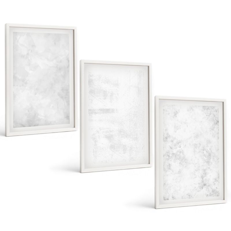Komplet 3 Obrazów w Białej Ramie ArtPrintCave 40x60 cm Grafika Ścienna Białe plamy minimalistyczne tło 1 kpl.