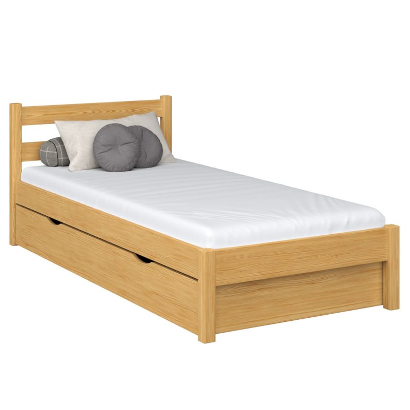 Drewniane łóżko N-WOOD pojedyncze z szufladą N01 sosna naturalna 90x190 1szt.