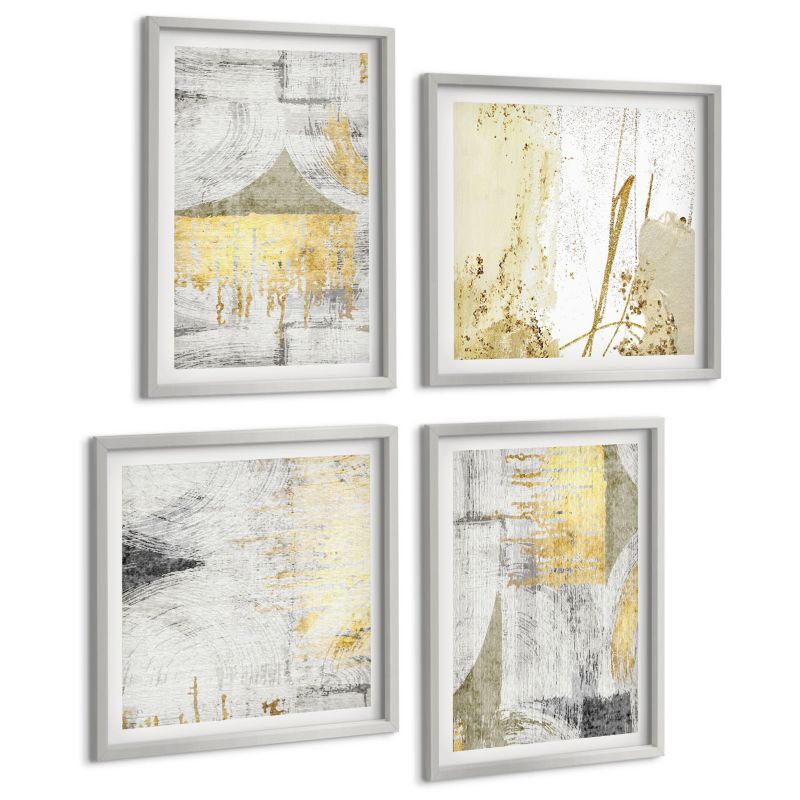Zestaw 4 Obrazów ArtPrintCave (2x50x50+2x40x60cm) Srebrna rama Abstrakcyjne minimalistyczne wzory 1 kpl.