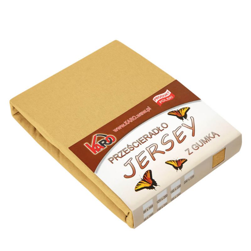 Prześcieradło jersey z gumką KARO 200x220 musztardowe 1 szt.