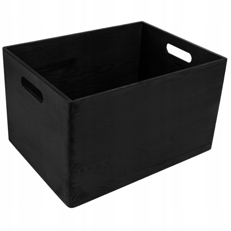 Skrzynka Drewniana Creative Deco do Przechowywania Czarna 39x29x23 cm Skrzynia z Uchwytami na Dokumenty Zabawki Narzędzia 1 szt