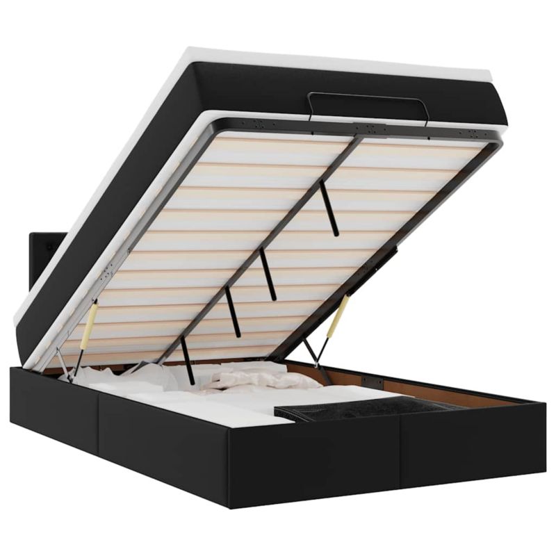 Łóżko otomana WaszeMeble z materacem 120x200 cm Czarny ekoskóra z LED ze schowkiem WM-3312147 1 szt.