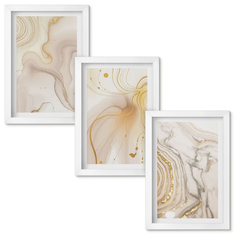 Set Obrazów w Ramie Wallfluent Subtelne abstrakcyjne wzory Biała rama 20x30cm 3 szt.