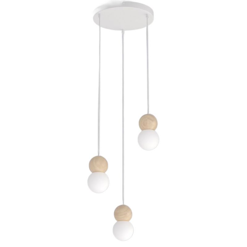 Lampa wisząca drewniane i szklane kulki Emibig LOOP biało-beżowa 3xG9x8W IP20 wym:140x23x23cm - 1 szt.