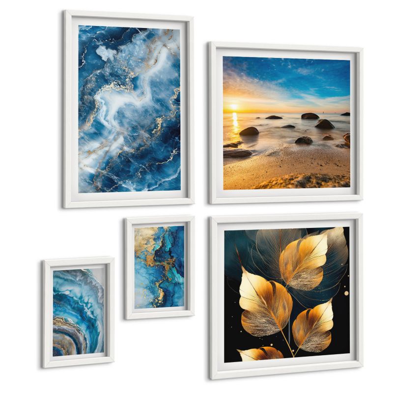 Pięcioczęściowy Zestaw Obrazów ArtPrintCave (2x50x50+2x20x30+40x60cm) Biała rama Portret kobiety oko kolory emocje 1 kpl.