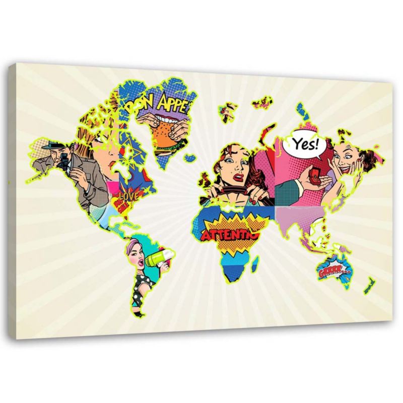 Obraz na płótnie Feeby Mapa świata Pop Art 45x30cm 1szt