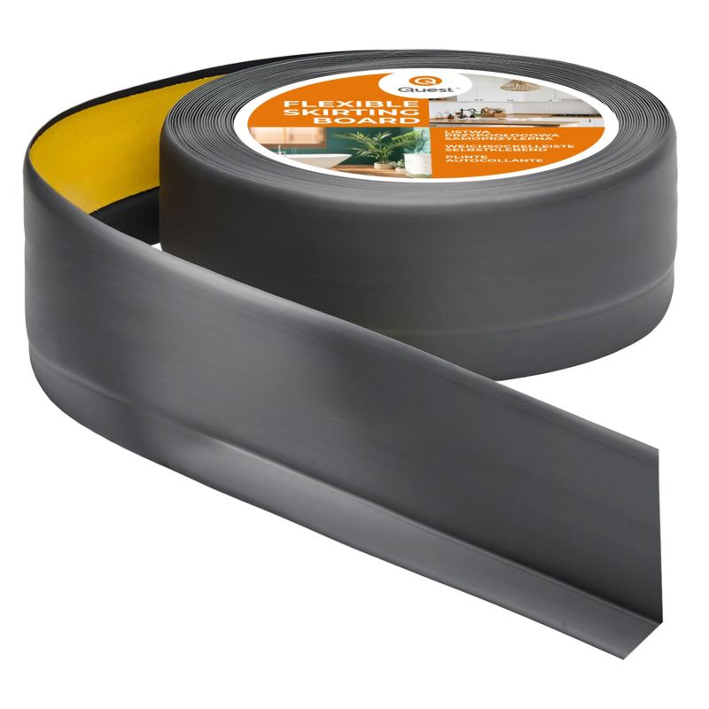 Listwa przypodłogowa PCV 50x20 mm QUEST, samoprzylepna elastyczna, miękka listwa podłogowa, cokołowa - 10m, grafit, 1 szt.